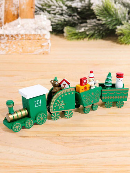 1pc/3pcs Wooden Christmas Train Ornament, Four-Section Tabletop Decoration for Windows, Gardens & Home Holiday Displays