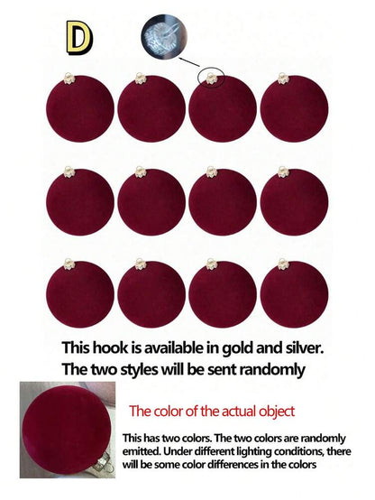 12pcs Velvet Flocked Christmas Decoration Balls, Drop-Proof Plastic Ornaments, Elegant Tree Baubles for Parties, Birthdays, or Holiday Photoshoots