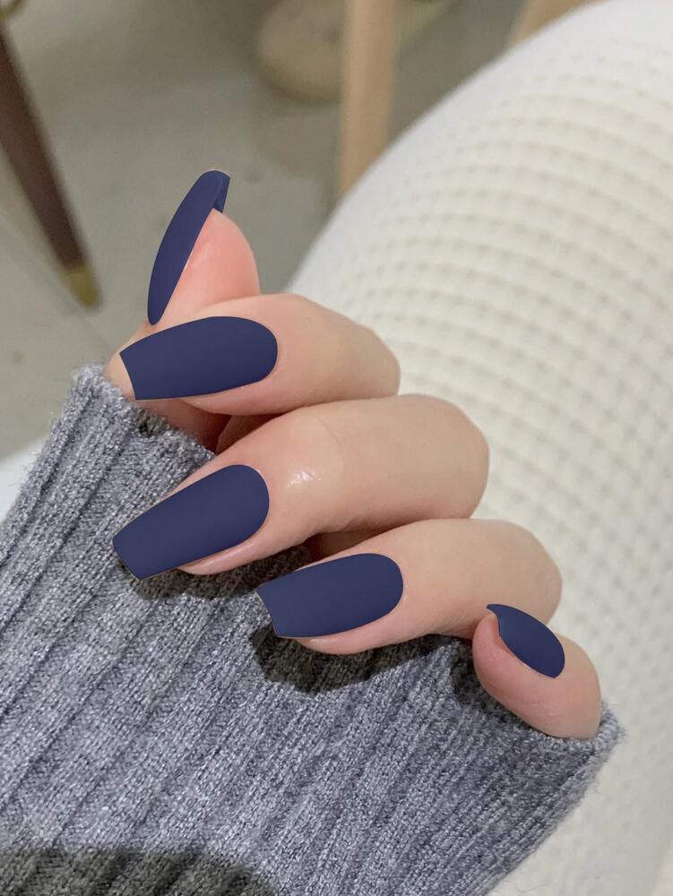 24pcs Medium Almond Matte Press On Nails, Solid Color White Black Pink Blue Multi Tone Set, Full Coverage Nails For Women And Girls