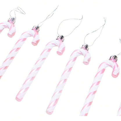 12pcs Pink Glitter Candy Cane Christmas Ornaments, 5.5" Plastic Hanging Decorations for Christmas Trees & Holiday Displays