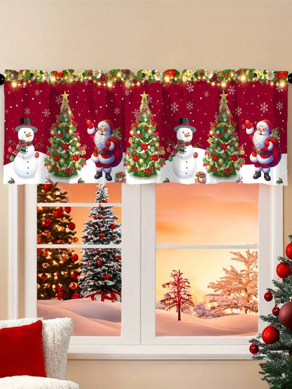 Santa Claus & Snowman Christmas Curtain Valance, 1–2 Piece Polyester Window Decor with Rod Pocket for Kitchen, Living Room or Bedroom