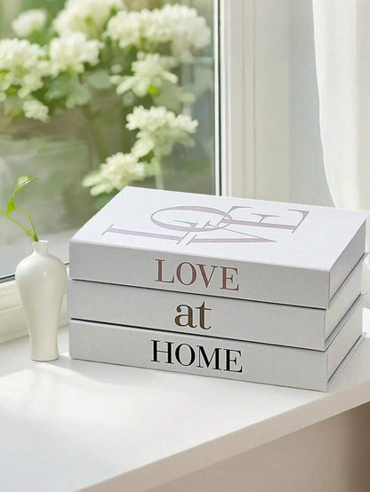 3pcs LOVE AT HOME Decorative Books Set, Stylish Faux Book Ornaments for Coffee Table, Shelf or Office Decor, Creative Living Room Display Props