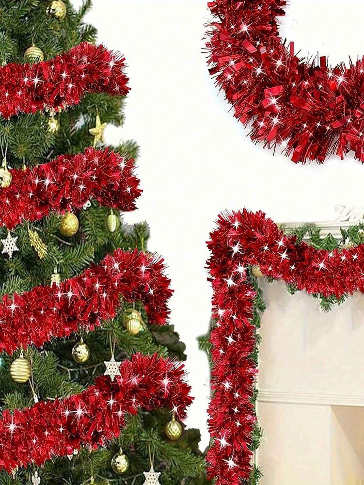 Metallic Tinsel Garland for Christmas, 1–2 Piece Shiny Glitter Streamer Decoration, Long Hanging Ornament for Trees, Parties, and Weddings