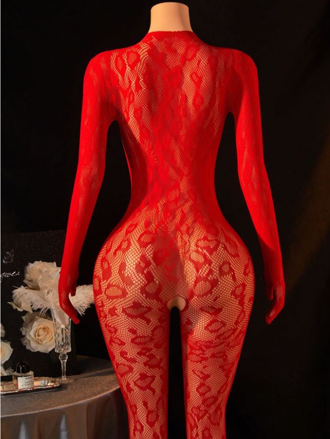 Women's Sexy Lingerie, Sexy Lingerie Fishnet Bodysuit, Crotchless Bodysuit, Leopard Hollow See-Through Long Sleeves, Hot Girl Outfit, Bikini Cover-Up, Sexy Party Role Play Costume Valentine's Day, Black Lingerie